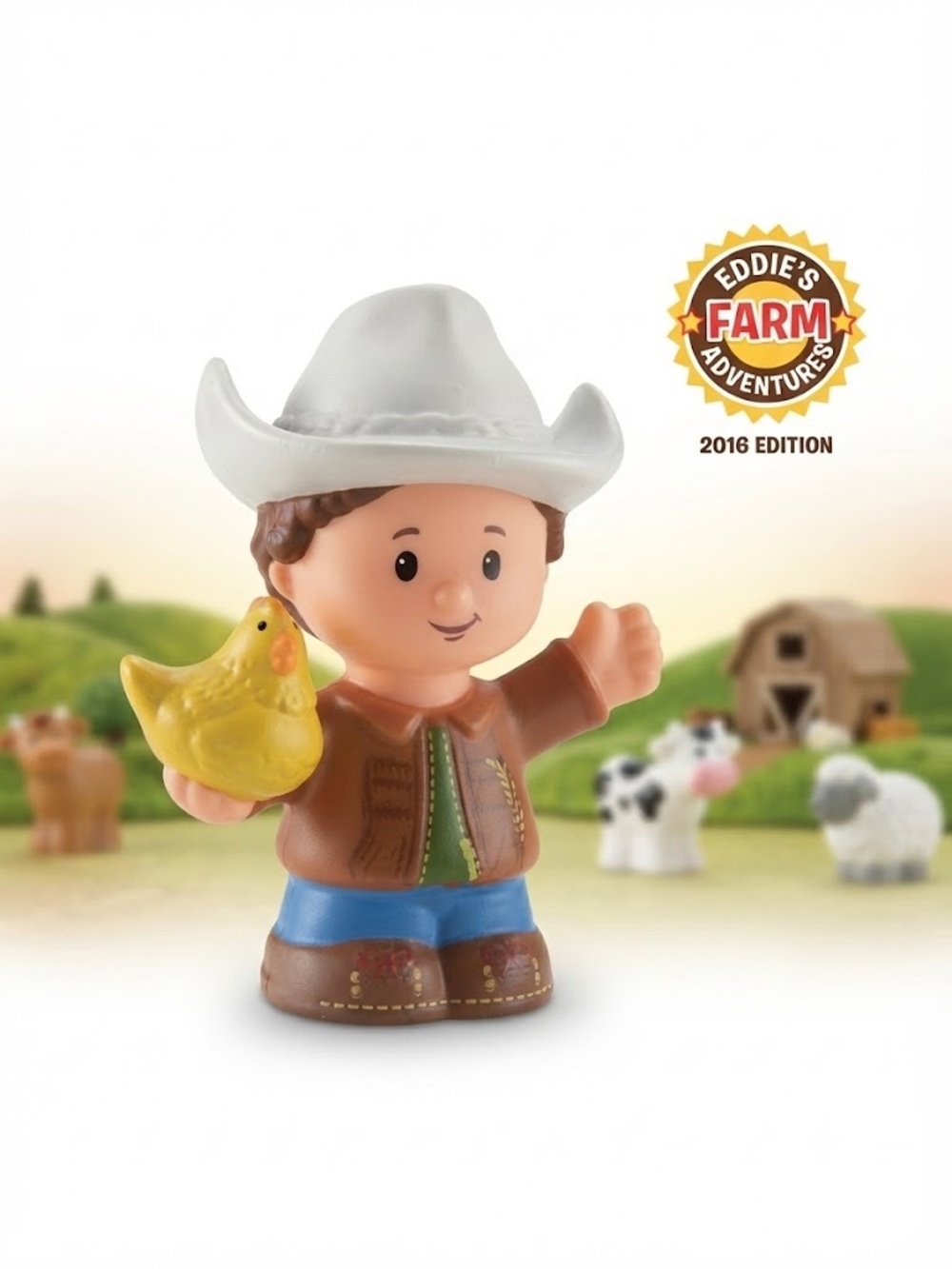 Fisher-Price Little People Farmer Eddie Figure 2016 Cowboy Hat & Hen Accessory